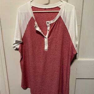 Women's Red and White Henley Top